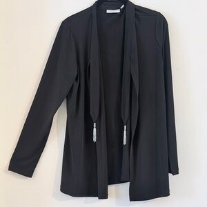 Susan Graver Black Open Front Cardigan with Tassel Ties Size S